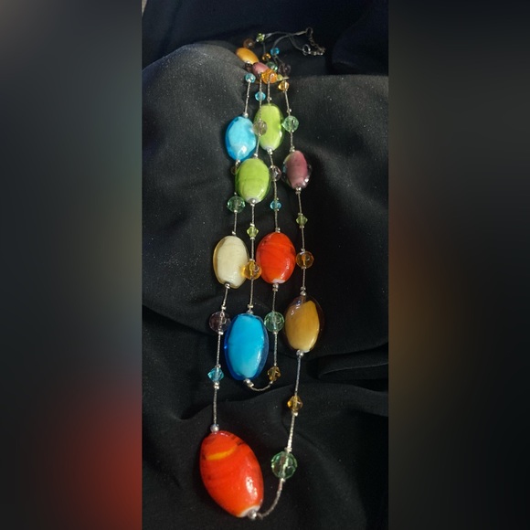 Colorful glass, beaded double strand 15 inch necklace - Picture 3 of 3